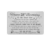 DEGASKEN Son 28th Birthday Card for Men, 28 Year Old Son Birthday Gifts from Mum Dad, Metal Engraved Wallet Card