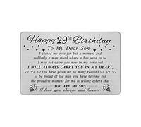 DEGASKEN Son 29th Birthday Card from Mum Dad, 29 Year Old Son Birthday Gifts for Men Him, Metal Engraved Wallet Card