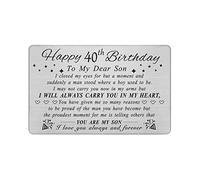 DEGASKEN Son 40th Birthday Card for Men, 40 Year Old Son Birthday Gifts from Mum Dad, Metal Engraved Wallet Card