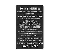 DEGASKEN To My Nephew Gifts from Uncle, Love Nephew Christmas Card for Men Boys, Metal Engraved Wallet Card for Wedding Graduation