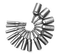 Deger 15pcs 80mm Length Deepen Power Nut Driver Bit Set 5.5-19MM Grey-Black for Power Tools 6.35MM Hex