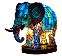 Deger Animal Table Lamp - Elephant Night Light, Multicolor LED, Glass & Resin, Touch Control, Energy Efficient, Indoor Use
