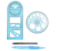 Deger Multifunctional Geometric Ruler, Geometric Drawing Template, Measuring Tool, Eraser Rulers for School Office with Pencil