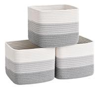 Degeyoyo 3 Pack Cube Storage Bin, 9”x9”x7” Cotton Rope Woven Baskets for Organizing Toys Clothes Towels, Square Gift Storage Baskets for Shelf, Nursery, Closet, Bathroom, Pantry (3-Tone Gray)