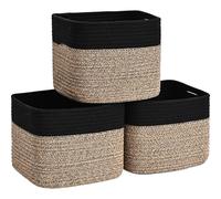 Degeyoyo 3 Pack Cube Storage Bin, 9”x9”x7” Cotton Rope Woven Baskets for Organizing Toys Clothes Towels, Square Gift Storage Baskets for Shelf, Nursery, Closet, Bathroom, Pantry (Black & Brown)