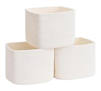 Degeyoyo 3 Pack Cube Storage Bin, 9”x9”x7” Cotton Rope Woven Baskets for Organizing Toys Clothes Towels, Square Gift Storage Baskets for Shelf, Nursery, Closet, Bathroom, Pantry (White)