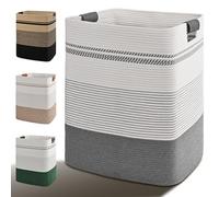 Degeyoyo Laundry Hamper, 85L Tall Laundry Basket with Leather Handles, Rectangle Large Clothes Hamper for Organizing, Cotton Woven Laundry Baskets Storage Hampers for Bedroom, Nursery, Living Room