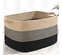 Degeyoyo Woven Blanket Basket, 60 L Rectangle Baskets for Organizing, Large Laundry Basket for Toys, Blankets, Nursery Blanket Storage for Living Room, Brown&Black