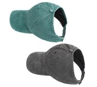 Degfey Women's Backless Baseball Caps for Curly Hair, Satin Lined, 2 Pack, Black+Green, M