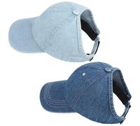 Degfey Women's Backless Baseball Caps for Curly Hair, Satin Lined, 2 Pack, Denim Light Blue+blue, M