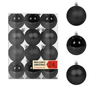 DegGod 24 Pcs 40mm/1.57inches Black Christmas Balls Baubles Ornaments, Shatterproof Shiny Matte Glittering Christmas Tree Hanging Ball Set for Xmas Tree Decorations (Black, 40mm)