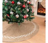 Deggodech 122CM Burlap Christmas Tree Skirt with White Embroidery Decor Jute Xmas Tree Skirt Base Covers Mat for New Year Christmas Party Holiday Home Decorations (Burlap, 48inches)