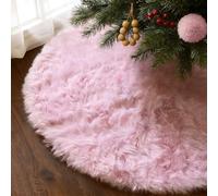 Deggodech 122cm Pink Plush Christmas Tree Skirt - Large Thick Gentle Color Faux Fur Xmas Tree Skirt, Premium Fluffy Dense Pile Floor Cover for Christmas Holiday & Party Decoration - 48 Inches