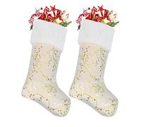 Deggodech 2Pcs Champagne Christmas Stockings with White Faux Fur Edges Large 18inch Christmas Fireplace Hanging Stocking for Xmas Home Decoration Stockings (46cm, Champagne)