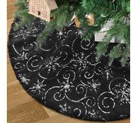 Deggodech 60cm Black Plush Christmas Tree Skirt, Mini Faux Fur Xmas Tree Base Cover Mat with Silver Sequin for Christmas New Year Decor - 24"