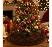 Deggodech 60cm Chocolate Brown Plush Christmas Tree Skirt - Small Thick Neutral Color Faux Fur Xmas Tree Skirt, Premium Fluffy Dense Floor Cover for Christmas Holiday & Party Decoration - 24 Inches