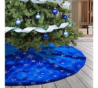 Deggodech 90cm Blue Christmas Tree Skirt - Fur Base Cover With Silver Sequin Snowflake, Plush Xmas Mat for New Year Party Holiday Decorations (36 Inches)