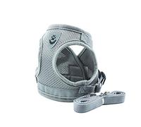 Deggodech Escape Proof Dogs Harness with Leash Set Medium Adjustable Soft Mesh Reflective Pet Dog Walking Harness Lead for Pet Cat Dog Outdoor Training (M, Mesh Grey)