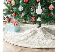 Deggodech Faux Fur Christmas Tree Skirt with Gold Snowflake 122cm White Plush Embroidery Snow Xmas Tree Skirt Mat for Merry Christmas New Year Holiday Party Decoration (Gold, 48inches)