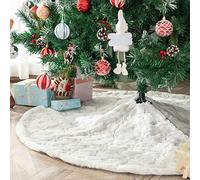 Deggodech Faux Fur Christmas Tree Skirt with Silver Snowflake 90cm White Plush Embroidery Snow Xmas Tree Skirt Mat for Christmas New Year Holiday Party Decoration (Silver, 35inches)