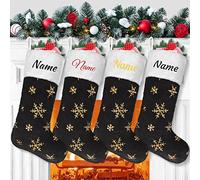 Deggodech Personalised Faux Fur Christmas Stockings Set of 2 Large 22 inches Black Plush Custom Christmas Hanging Stockings with Name Xmas Stockings with Gold Sequin for Fireplace Decoration