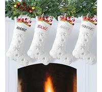 Deggodech Personalised Faux Fur Christmas Stockings Set of 2 Large 22 inches White Plush Customised Embroidered Christmas Stockings with Name for Xmas Holiday Family Fireplace Decorations