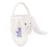 Deggodech Plush Easter Basket Personalised for Kids, 1 Pack White Bunny Custom Easter Rabbit Long Ears Basket with Embroidered Name for Boys Girls Easter Party Eggs Hunting Basket