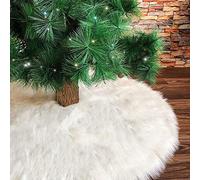 Deggodech Snow Fur Christmas Tree Skirt Base Cover 90cm White Plush Xmas Tree Skirt Mat for Christmas New Year Party Holiday Home Decorations (Snow, 35inches)