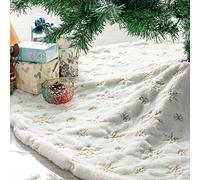 Deggodech White Fur Christmas Tree Skirt Base Cover with Gold Sequin Snowflake 78cm Snow Plush Xmas Tree Skirt Mat for Christmas New Year Party Holiday Home Decorations (Gold, 30.7inches)