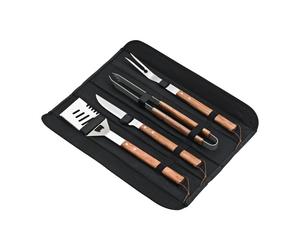 Deglon BBQ Utensil Set Made of Stainless Steel and Bubinga Wood 4 Pieces