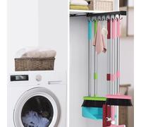 DegMongee Pull Out Broom Holder With Adjustable Double Row Sliding Hook, Multifunctional Slide Broom And Mop Storage/Organizer Garage Organization Hooks, for Closet Laundry Garage Kitchen - 16.14inch