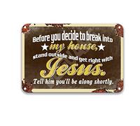 DEGUANG Before You Break Into My House,Get Right with Jesus Vintage Tin Sign Farmhouse Bathroom Decor Mens Room Decor Cardinal Decorations for Home 8X12 Tin Sign