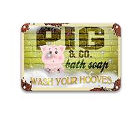 DEGUANG Pig Bath Soap Wash Your Hooves Tin Sign Vintage Farmhouse Bathroom Decor Coffee Kitchen Wall Decor Diner Decor 8X12 Tin Sign