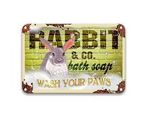 DEGUANG Rabbit Bath Wash Your Paws Bath Soap Tin Vintage Look Decoration Crafts Sign Farmhouse Decor for The Kitchen Outdoor Decorations Farmhouse Bathroom Decor Metal 8X12