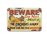 DEGUANG Warning Beware Do Not Make The Chickens Angry They Can Be Real Peckers Garden Retro Tin Sign Diner Decor Decorative Tins Outdoor Decorations Tin Signs 8X12 Inch