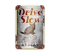 DEGUANG Warning Drive Slow Old Young Spoiled Cats at Play Metal Art Decoration Bathroom Wall Decor French Country Kitchen Decor Vintage Decor 8X12 Tin Sign