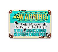 DEGUANG Warning This House is Protected by The Second Amendment Tin Posters Vintage Farmhouse Coffee Sign Farmhouse Decor for The Kitchen Kitchen Signs Wall Decor 8X12 Tin Sign