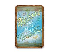 DEGUANG Welcome to Our Little Piece of Paradise Vintage Tin Sign Bedroom Accessories Farmhouse French Country Wall Decor Pub Sign 8X12 Metal Sign
