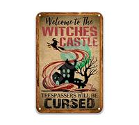 DEGUANG Welcome to The Witches Castle, Trespassers Will Be Cursed Tin Posters Vintage Kitchen Signs Wall Decor Farmhouse Coffee Sign Vintage Coffee Decor Metal 8X12