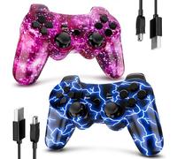 Degulan PS3 Controller Wireless, Gaming Remote Joystick for Playstation 3 with Charger Cable Cord (BlueFlash and PurpleSky)