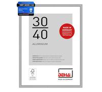 DEHA Design Boston 30 x 40cm Picture Frame - Silver Aluminium 30x40 Picture Frame - Frosted Silver - with Synthetic Glass and Push/Turn Clips For Prints & Artwork - Modern Home Décor