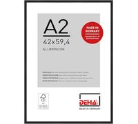 DEHA Design Boston A2 Frame - Aluminium A2 Picture Frame Black (42x59.4 cm) - Matt Black - with Synthetic Glass and Push/Turn Clips For Prints & Artwork - Modern Home Décor