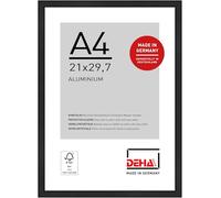 DEHA Design Boston A4 Frame Black - Aluminium A4 Picture Frame (21x29.7 cm) - Matt Black - with Synthetic Glass and Push/Turn Clips for Prints & Artwork - Modern Home Décor