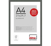 DEHA Design Boston A4 Picture Frame - Grey Aluminium A4 Photo Frame (21x29.7 cm) - Grey - with Synthetic Glass and Push/Turn Clips for Prints & Artwork - Modern Home Décor