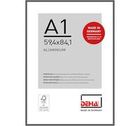 DEHA Design Boston Aluminium A1 Frame (59.4x84.1cm) for A1 Poster - with Protective Synthetic Glass and Push/Turn Clips - A1 Grey Frame For Prints & Artwork - Modern Home Décor