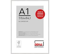 DEHA Design Boston Aluminium A1 Frame Silver (59.4x84.1cm) for A1 Poster - with Protective Synthetic Glass and Push/Turn Clips - A1 Picture Frame For Prints & Artwork - Modern Home Décor