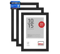 DEHA Design Boston Aluminium Picture Frame Matt Black 4x6in, 10x15cm, Set of 3 with Push and Turn Clips