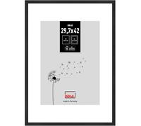 DEHA Design Boston Aluminium Picture Frame - Matt Black - A3, 29.7x42cm with White Mount to fit A4, 21x29.7cm Photo - with Float Glass and Push/Turn Clips