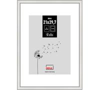 DEHA Design Boston Aluminium Picture Frame - Silver - A4, 21x29.7cm with White Mount to fit 13x18cm (5x7in) Photo - with Float Glass and Push/Turn Clips