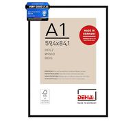 DEHA Design Fontana Wooden Picture Frame - A1 (59.4x84.1 cm) - Black - with Synthetic Glass and Push/Turn Clips